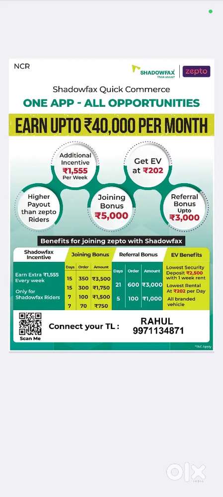 Delivery Job In Zepto Through Shadowfax (Electric Scooty Provide)