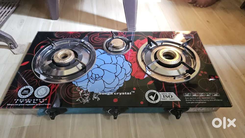 Surya Crystal 3 Burner Glass top Automatic ignition gas stove