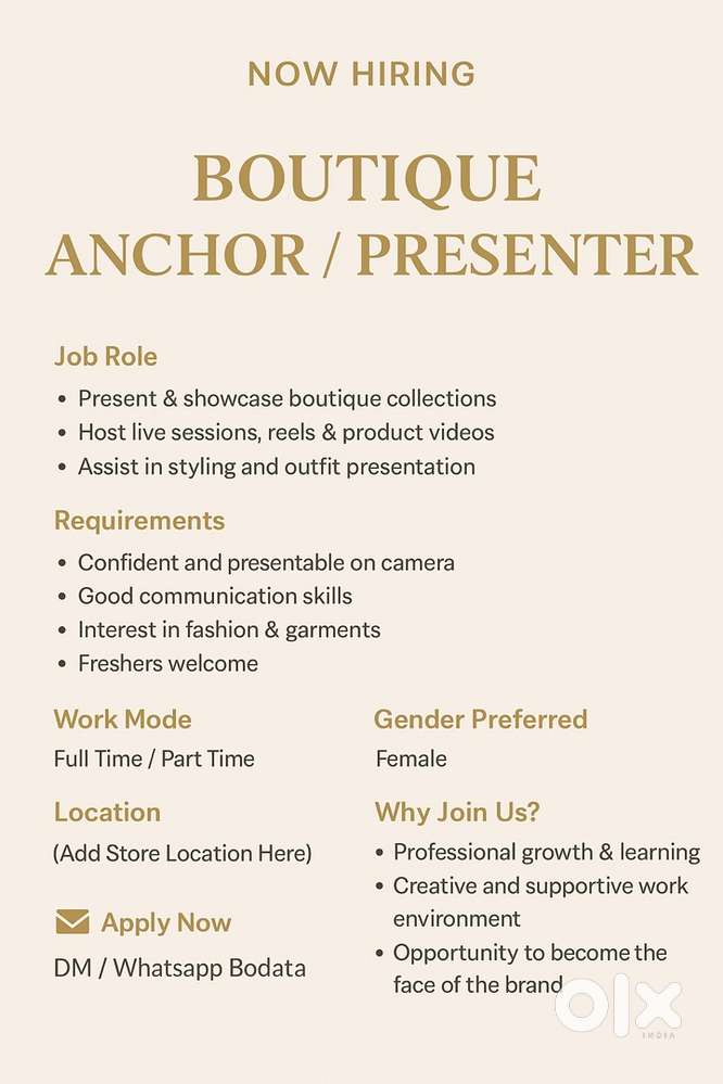 BOUTIQUE ANCHOR / PRESENTER