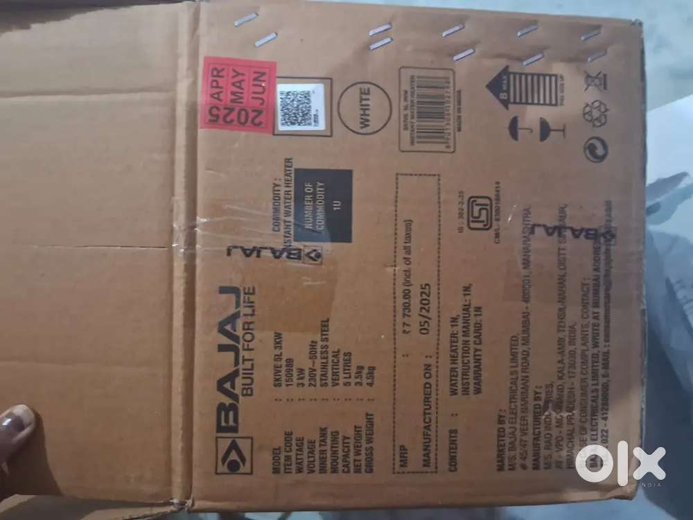 Brand New Bajaj 5L Instant Geyser/Water Heater (3kW) – Unused, In Box