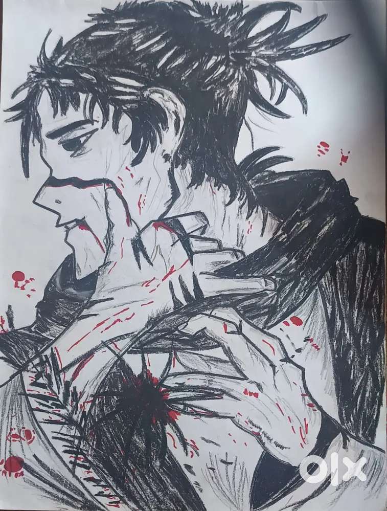 Handcrafted Anime Illustration – Bold Dark Art Piece