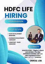 Jharsuguda-HDFC life-Onrole-Degree pass-Min 1yrs sales exp is must.