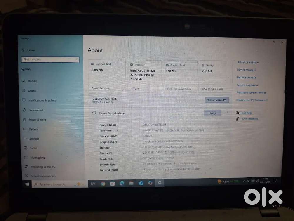 HP Laptop Core I5 7th gen Pro Book