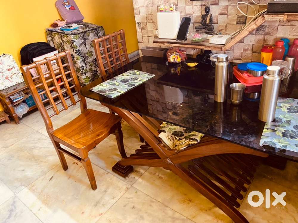 Premium Burma Teak Wood Glass top Dining Table