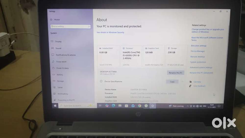 HP LAPTOP 15.6 INCH 8 GB 256 GB SSD CORE I5 6TH GEN