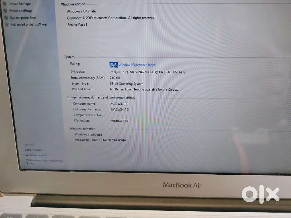 Apple Macbook air laptop i5, 2gb , 250gb