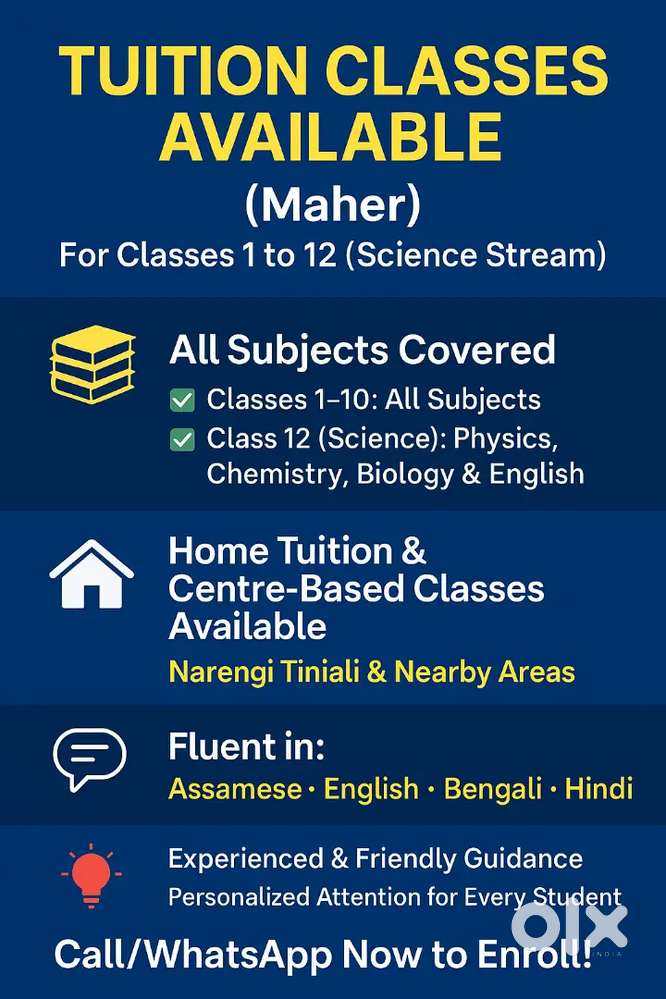Tuition for classes upto 12th class(physics, chemistry, biology)