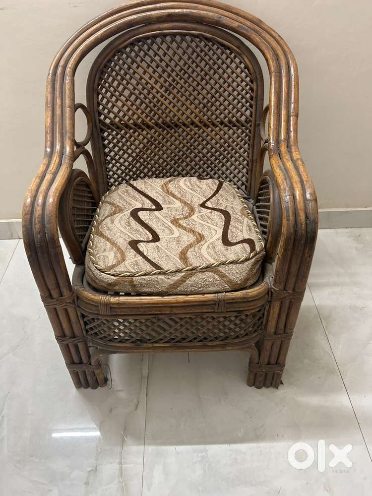 Two Classic Wooden Cane Chairs with Cushion