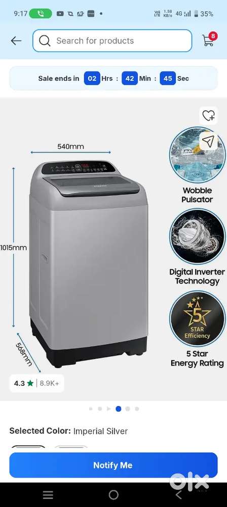 Washingmachin  7 kg SAMSUNG 5 STAR INVERTER TECHNOLOGY
