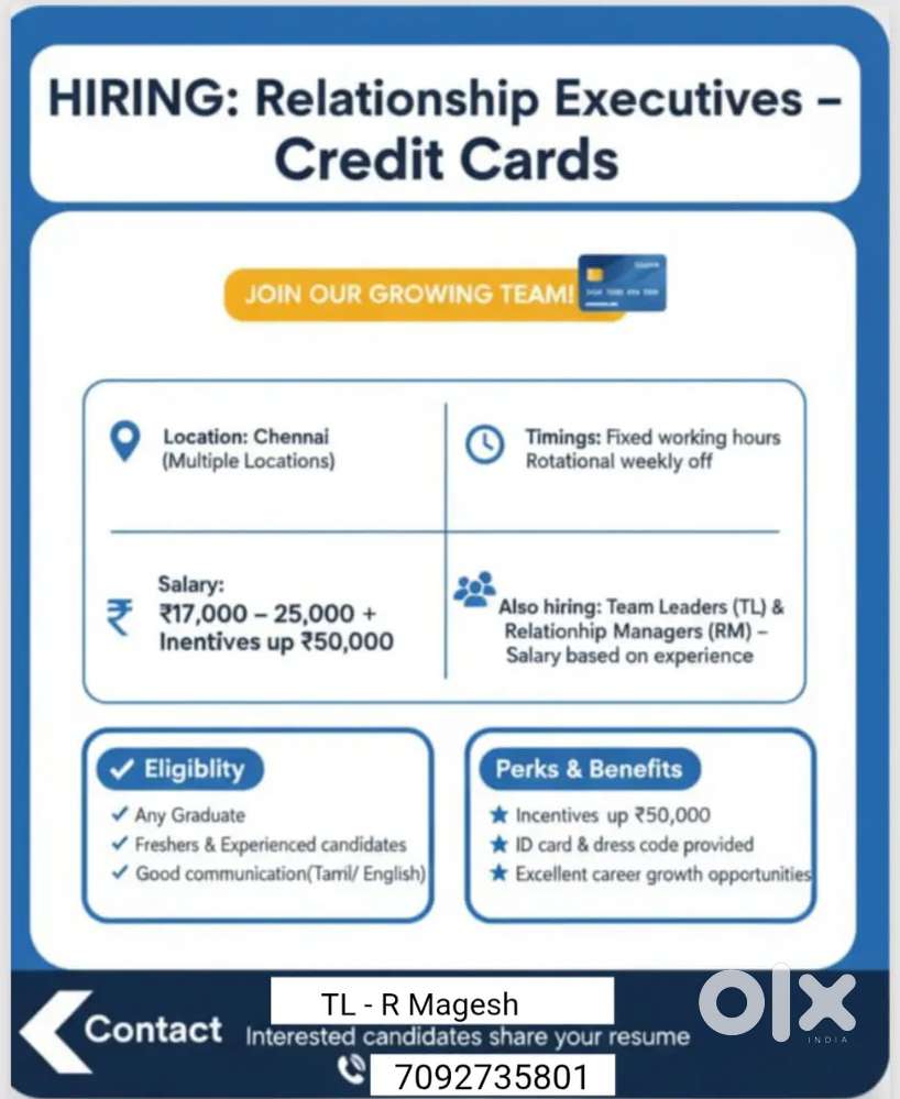 Also hiring: Relationship Executive.    -Salary based on experience