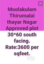 Moolakulam Thirumalai thayar Nagar Approved plot for sale