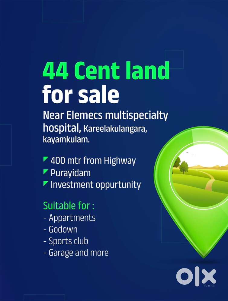 44 Cent Land near Elemcs Multi speciality hospital, Kayamkulam