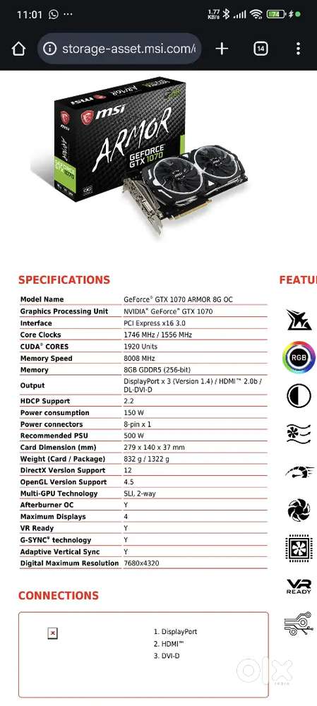 Grafic card msi 1070 8gb
