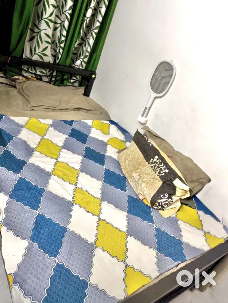 Almost New Metal Bed 7x4 ft + Mattress + Plywood + Iron Bar Base