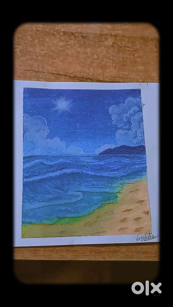 Beautiful oil pastel drawing of beach