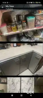 3doors marble cupboard  L shap cupboard kichen
