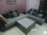 Stylish L-Shape Sofa Set with Glass Top Center Table – good Condition