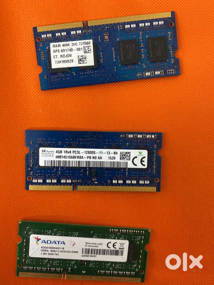 4GB DDR3 Laptop RAM – Branded (HP, ADATA, Hynix) – Tested – ₹400 each