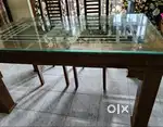Original Naadan Teak Dinning Table with Glass Top & 4 wooden chairs