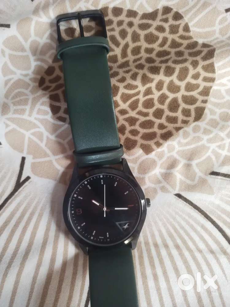 Fastrack After Dark Black Dial Green Leather Strap