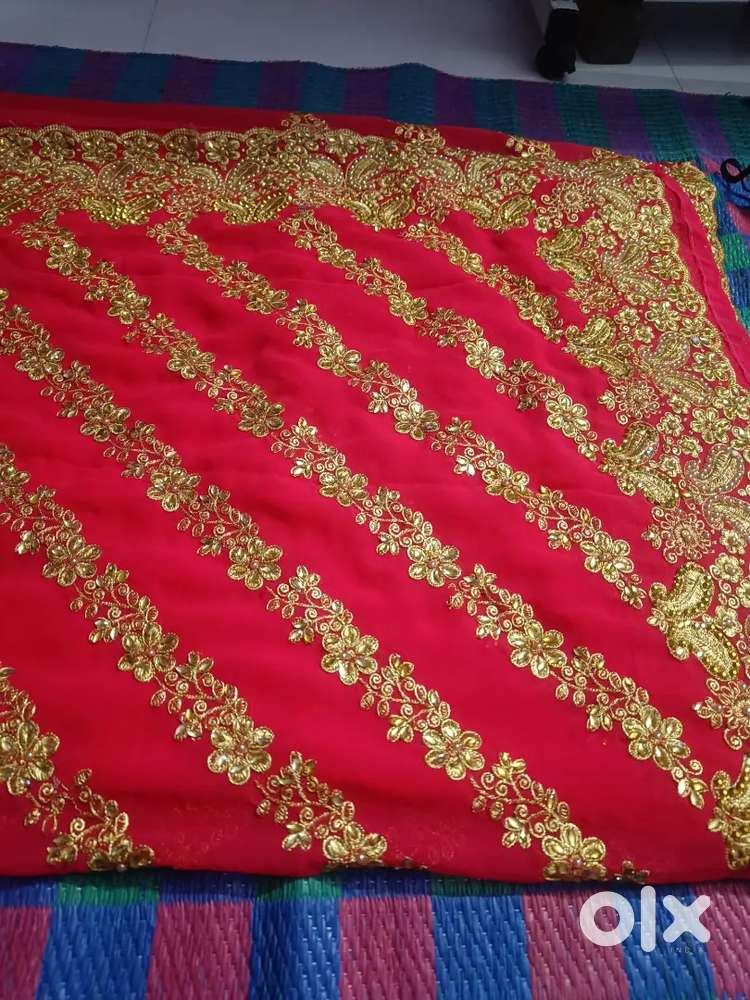Red heavy work saree
