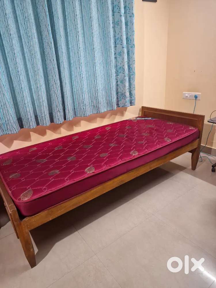 Single wooden bed and double box bed with sleepwell mattress