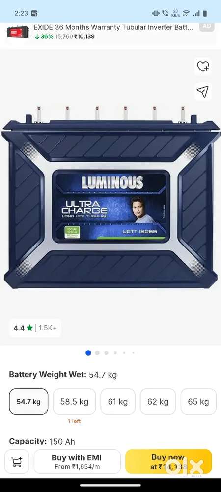 New luminous battery in 66 month warranty