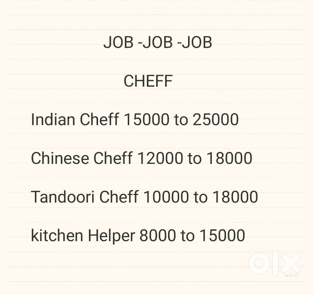 Housekeeping waiter cheff helper  rahna khana free