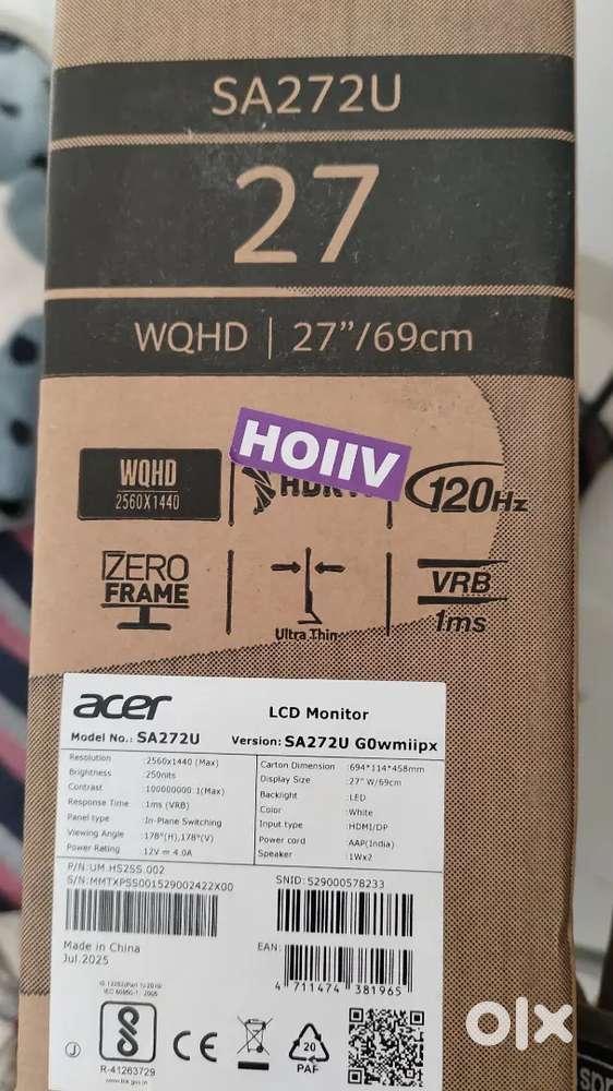 Acer 27inch 2k monitor with 35 month warranty