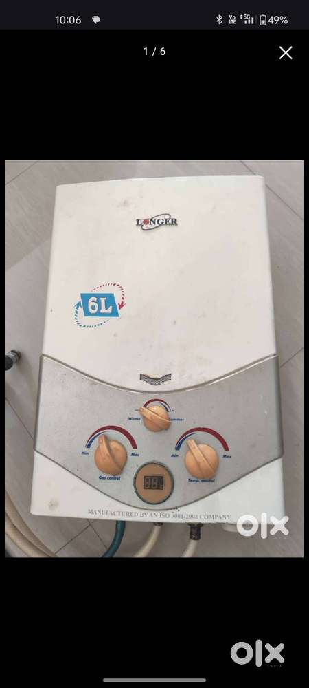 Gas gyser 6lit capacity instant use