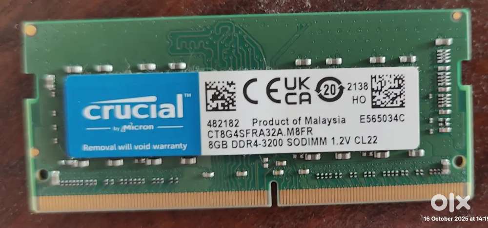 2 modules each of Laptop RAM - Crucial 8GB DDR4 3200 Mhz