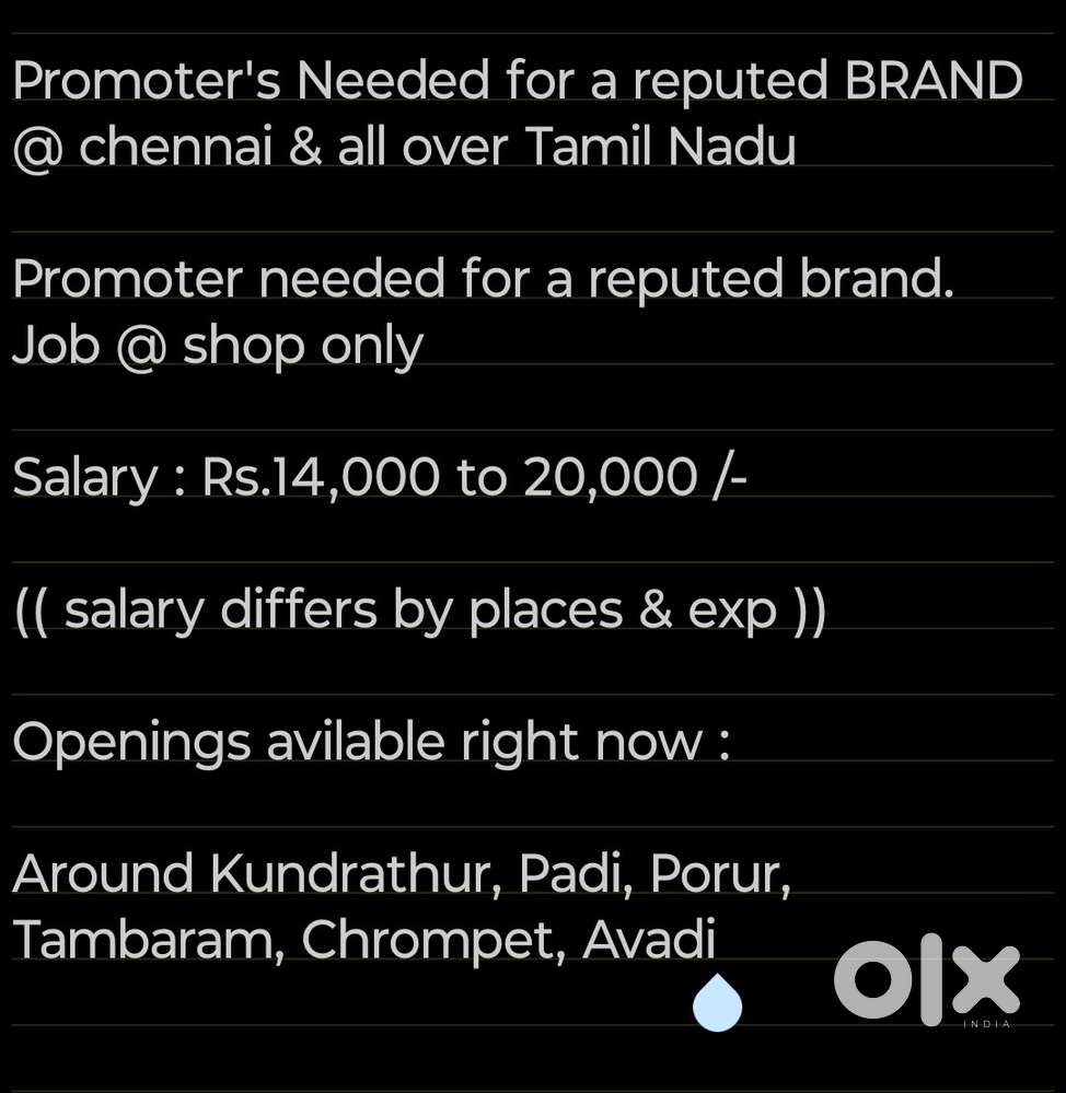 Need sale's Promoters for shop's