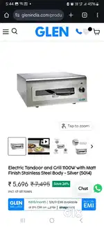 GLEN Stainless steel Electric tandoori and Grill 1100 watt less used.