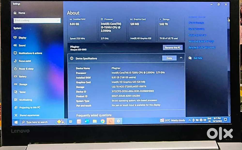 Lenovo IdeaPad Intel core i5 7 generation laptop