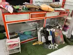 Metal Shop counter and racks woth glass. 7ft x 18'' ,