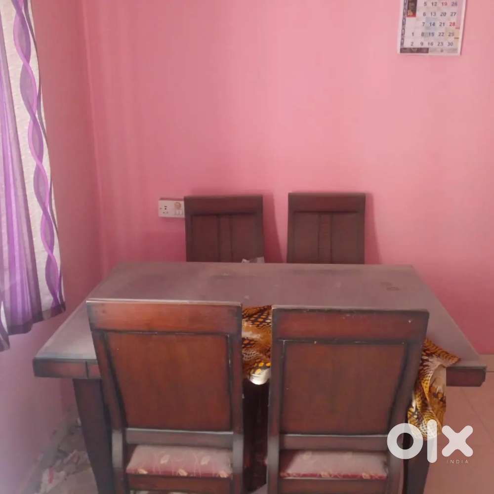 Dining Table Wooden Glass Top - 4 seater