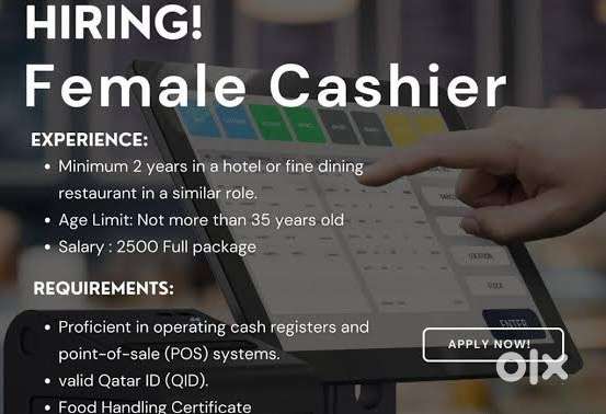Female Cashier to work in Restaurant Industry