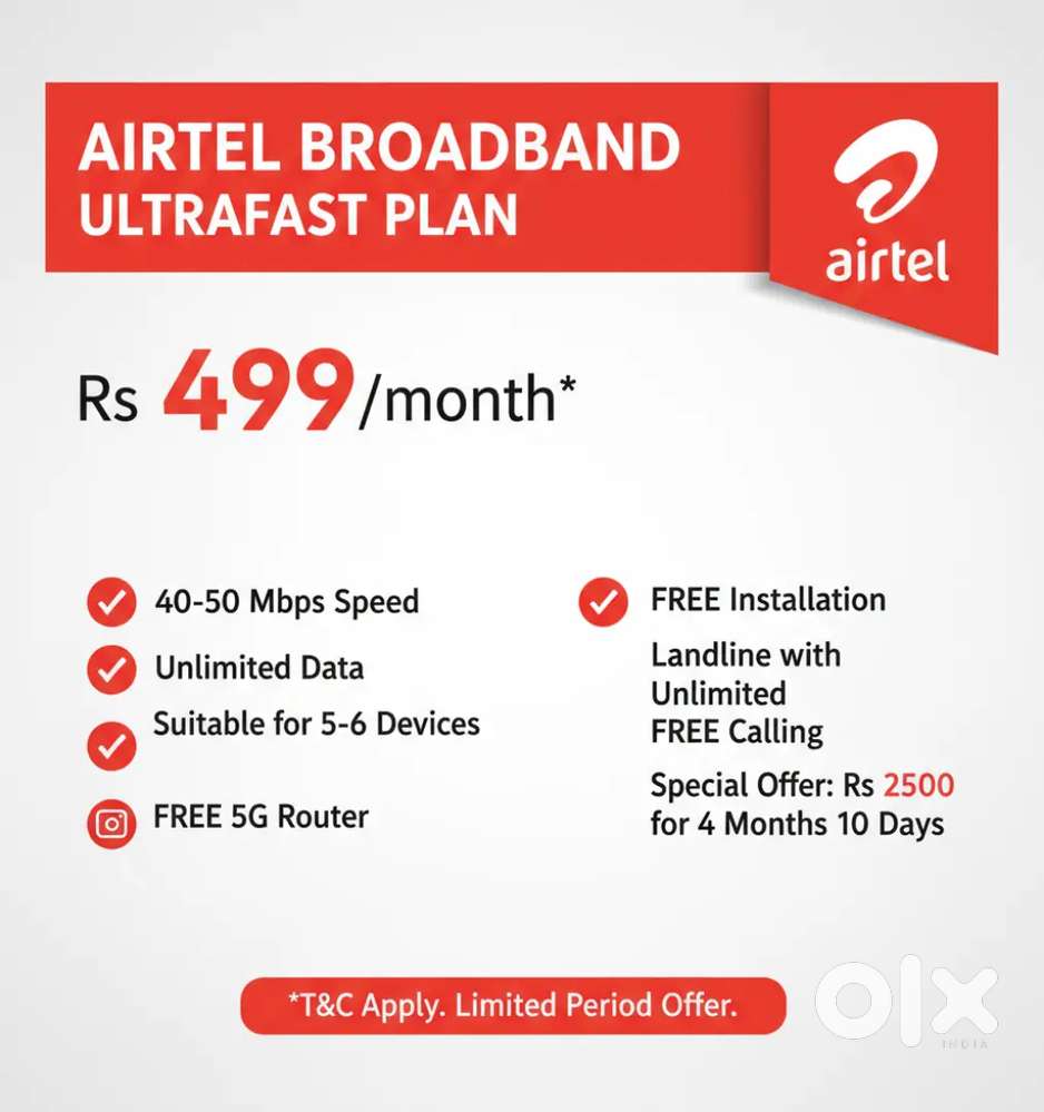Airtel broadband WiFi सिर्फ ₹499 से Unlimited Data। Instant Connection