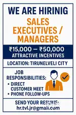 Sales Executives / Managers – ₹15K–₹50K + Incentives – Tirunelveli