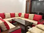 Big U-Shaped Sofa + Cushions + Table  Perfect for Large Families
