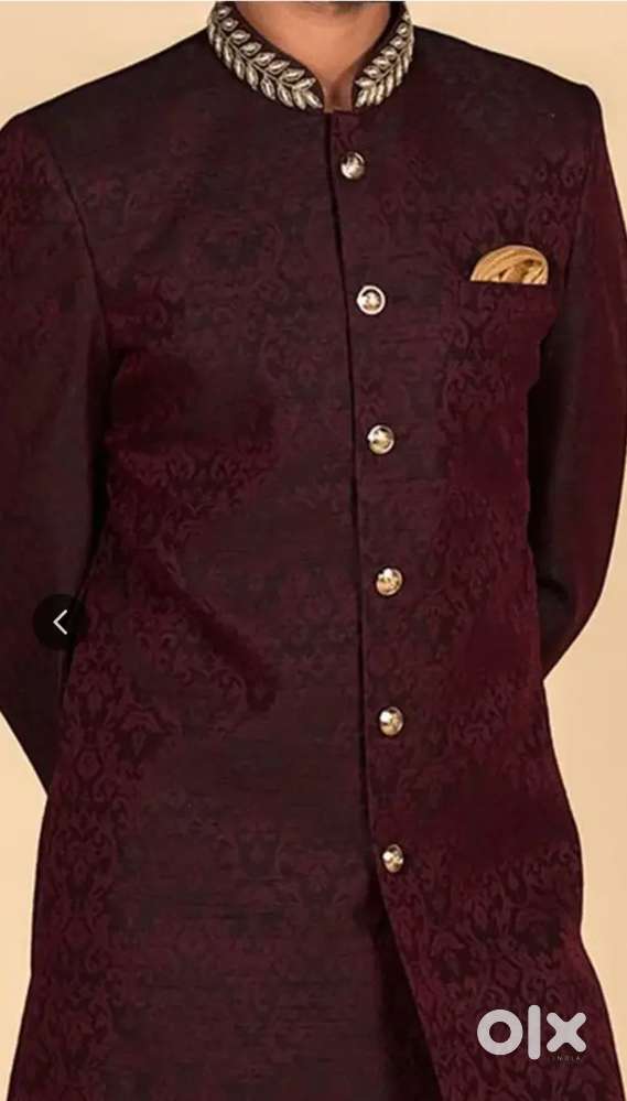 Men Self Design Mandarin Collar Sherwani with dhoti pant - For Sale