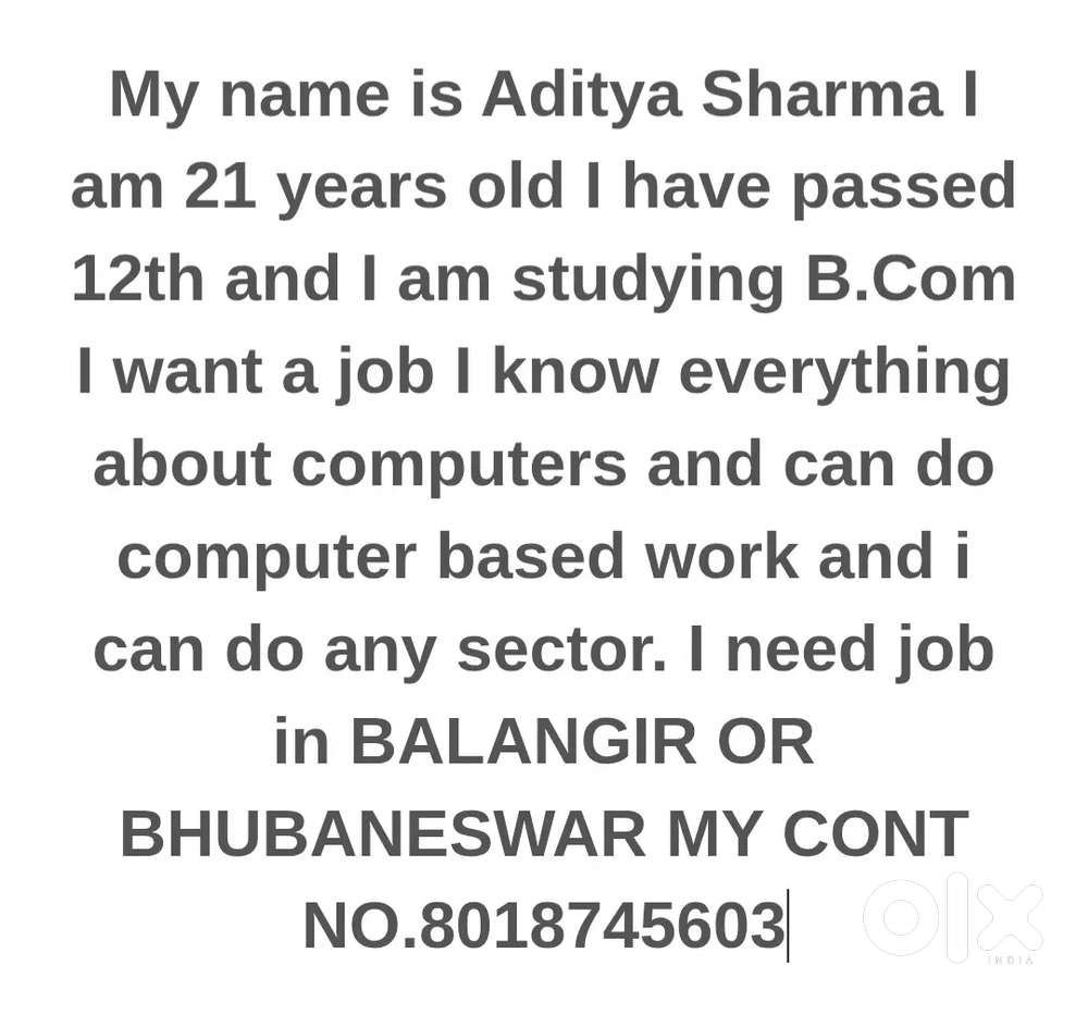I need a job for my self in bhubaneswar or BALANGIR