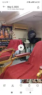 Vintage Red and Gold heavy barber's chair(parlour)SolidMetal Bas set-2