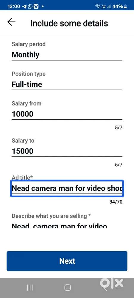 Nead camera man for video shooting