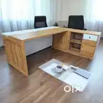 L Shape Designer Office Table With Side Cabinet Storage