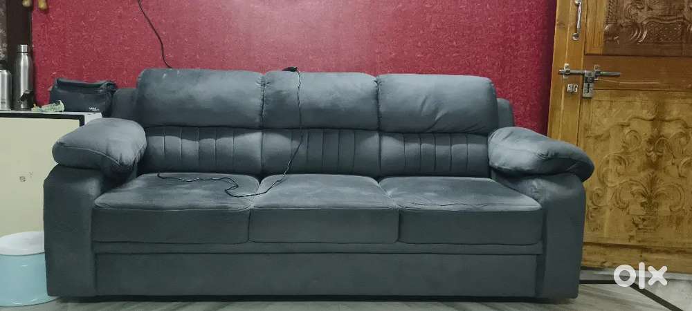 Jett Luxurious Fabric 3 Seater Sofa for Living Room Dark Grey  Wood