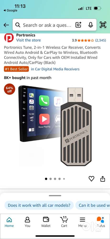 Portronics Wireless apple carplay android auto adaptor