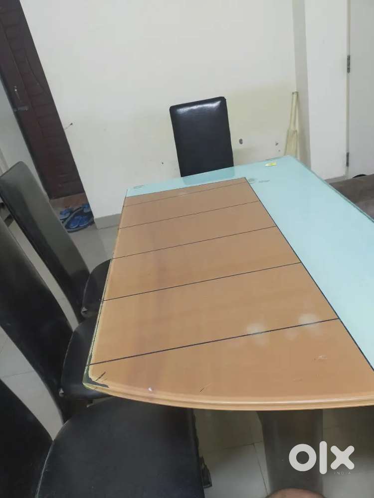 4 chair with strong glass dinning table and long and strong almira