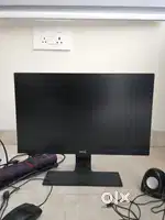 Monitor, mouse, speakers, mouse pad