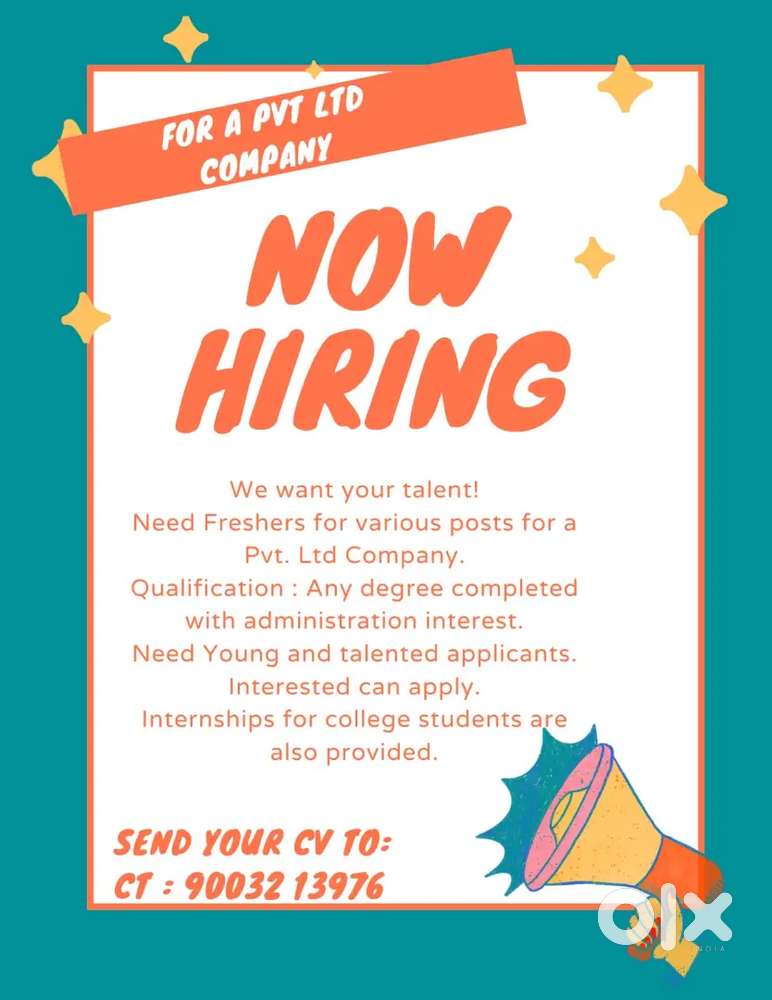 Vacancies For FRESHERS